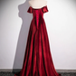 Burgundy Velvet Elegant A-Line Off Shoulder Formal Party Dress MD7184