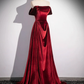 Burgundy Velvet Elegant A-Line Off Shoulder Formal Party Dress MD7184