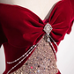 Red Velvet Sequins Long Prom Dress Elegant Off the Shoulder A-Line Formal Dress MD7182