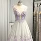 Charming V Neck Backless A-Line Flowers Appliques Formal Party Dress MD7189
