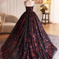 Black Tulle and Red Sequins A-Line Strapless Formal Party Dress Evening Gown MD7190