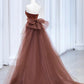 Brown Mermaid Satin Tulle Long Prom Dress, Brown Long Evening Dress  MD7164