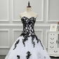 Strapless Beautiful White and Black Long Prom Dress Ball Gown Wedding Dress MD7176