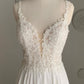 Deep V Neck White Lace Long Prom Dress, Long White Formal Dress, White Lace Evening Dress, White Bridesmaid Dress M2734