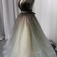 A line v neck tulle long prom dress evening dress M574