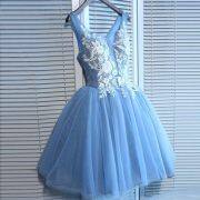 Misty Blue Short Homecoming Dress with 3D Flowers M994
