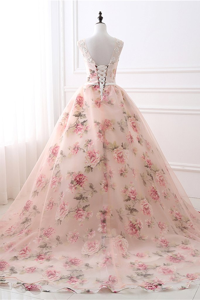 Gorgeous Round Neck Lace Appliques Pink Long Prom Dresses, Pink Formal Graduation Evening Dresses with Appliques M2931