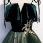 Green velvet sequins prom dress green formal dress M846