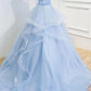 Puffy V Neck Sleeveless Tulle Prom Dress with Appliques, Long Quinceanera Dress M1907