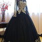 Black Ball Gown Long Sleeves Party Dress, Princess Tulle Prom Dress with Lace Appliques M1503