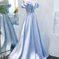 Blue A-line off shoulder long prom dress, formal dresses, blue evening dress M5862
