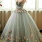 Grey Ball Gown 3D Flowers Princess Party Gown, Sweet 16 Formal prom Dress M6017