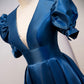 Blue satin long prom dress blue evening dress M5333