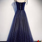 Blue velvet tulle long prom dress A line evening dress M5327