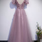 Pink tulle long prom dress pink evening dress M5346