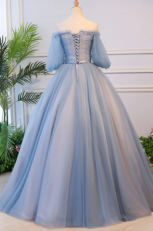 Victorian Vintage Style Long Dusty Blue Evening Dress M5928
