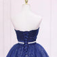 Shiny Strapless Sweetheart Neck Blue Short Prom Homecoming Dress with Belt, Sparkly Blue Formal Evening Dress M2684